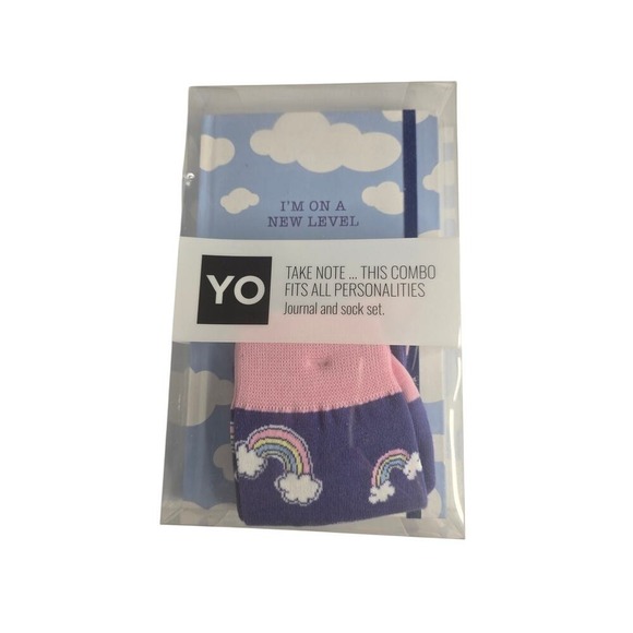 Yo Accessories - Yo Sox Cloud and Rainbows Hardcover Journal "I'm On A New Level"  & Sock Set NIB